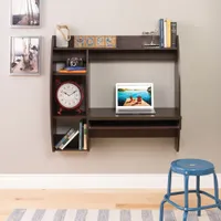 Modern Floating Desk with Shelves - Espresso