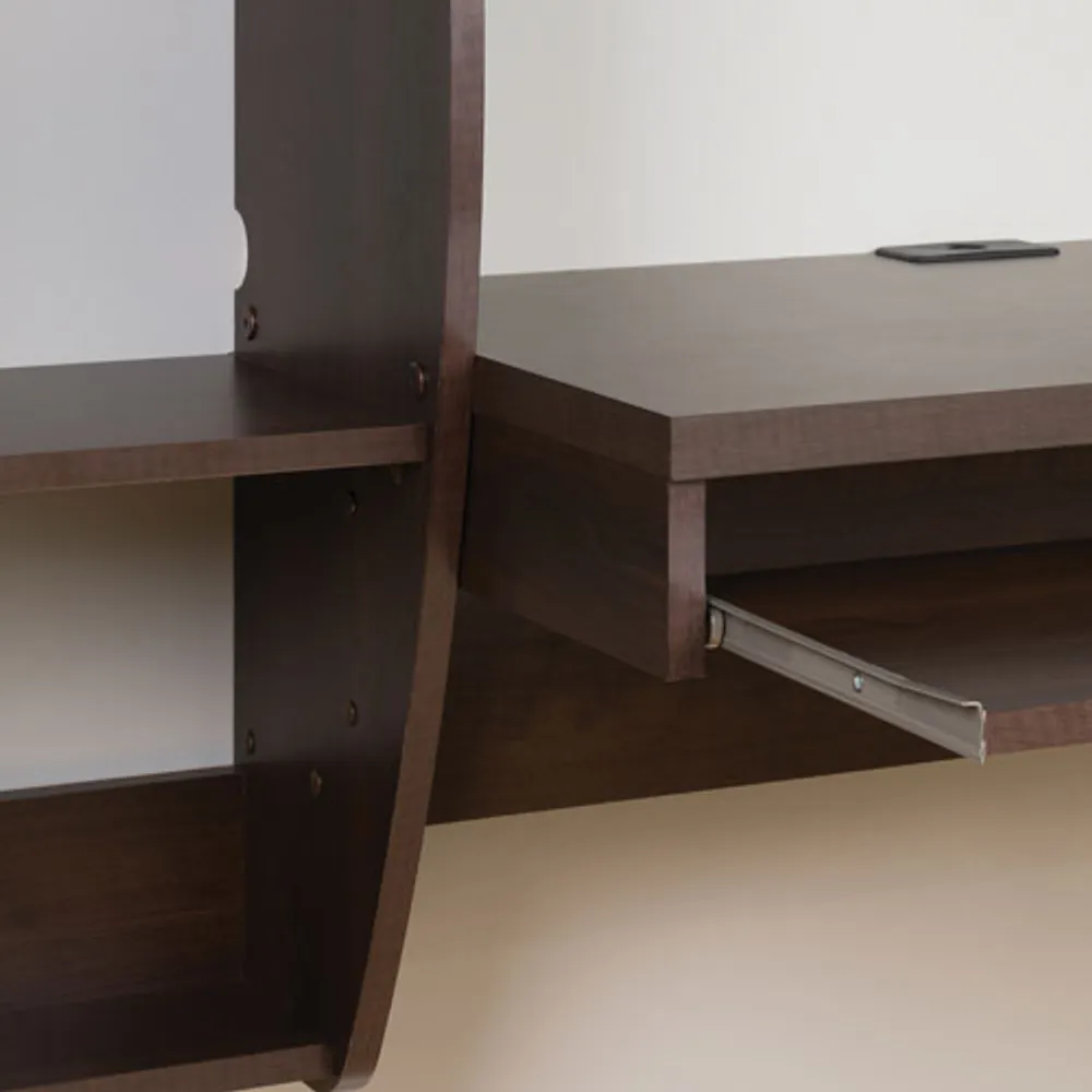 Modern Floating Desk with Shelves - Espresso