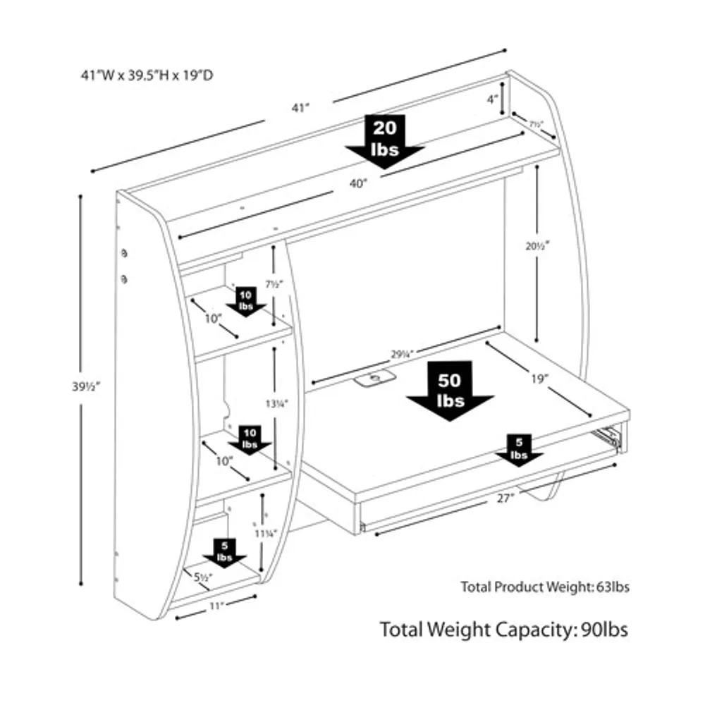 Modern Floating Desk with Shelves - Espresso