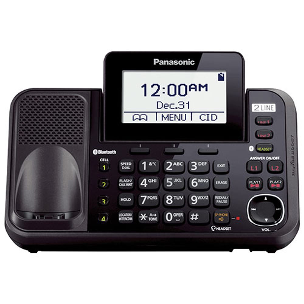 Panasonic 1-Handset DECT Cordless Phone with 2-Line Answering System (KXTG9541B) - Black