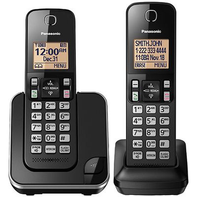 Panasonic 2-Handset DECT Cordless Phone (KXTGC382B) - Black