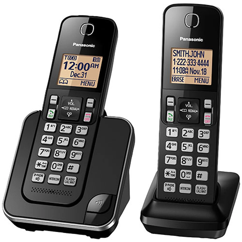 Téléphone sans fil DECT à 2 combinés de Panasonic (KXTGC382B) - Noir