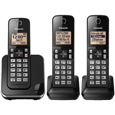 Panasonic 3-Handset DECT Cordless Phone (KXTGC383B) - Black