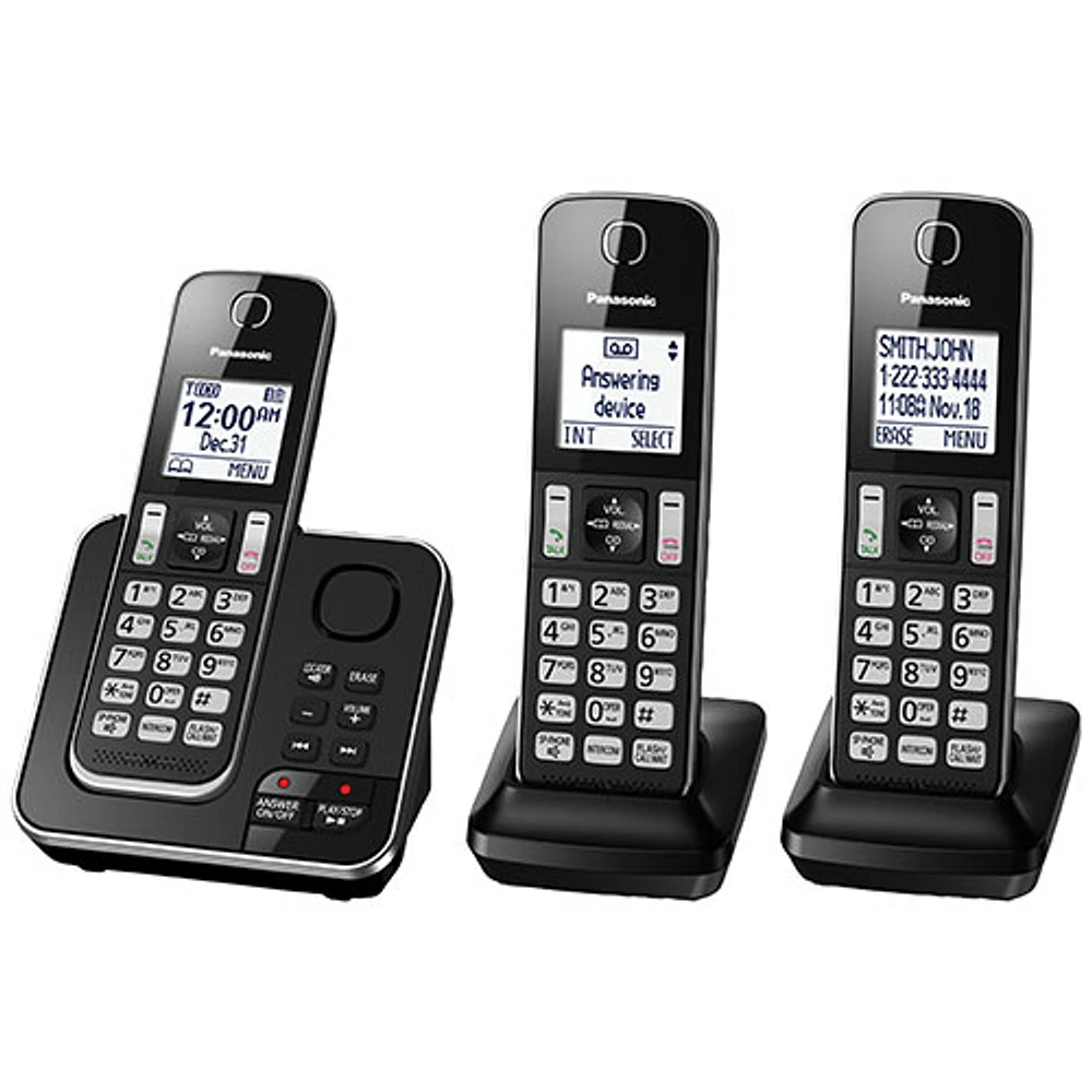 Système téléphonique sans fil DECT à 3 combinés avec répondeur de Panasonic (KXTGD393B) - Noir