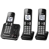 Panasonic 3-Handset DECT Cordless Phone with Answering System (KXTGD393B) - Black