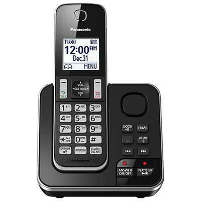 Panasonic 1-Handset DECT Cordless Phone with Answering System (KXTGD390B) - Black