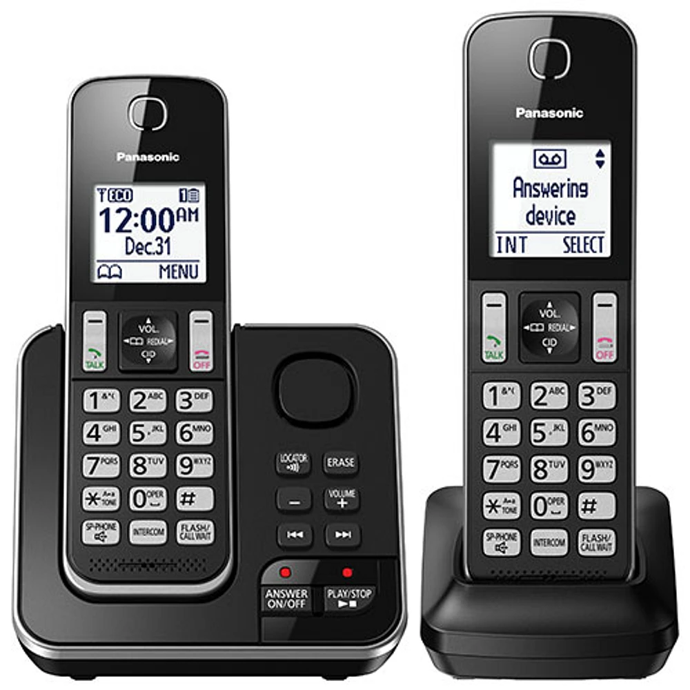 Système téléphonique sans fil DECT à 2 combinés avec répondeur de Panasonic (KXTGD392B) - Noir