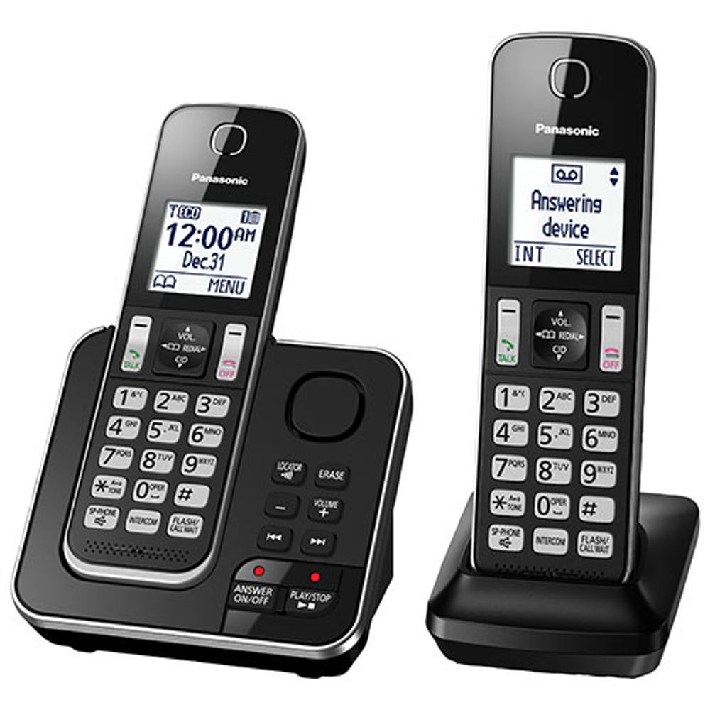 Panasonic 2-Handset DECT Cordless Phone with Answering System (KXTGD392B) - Black