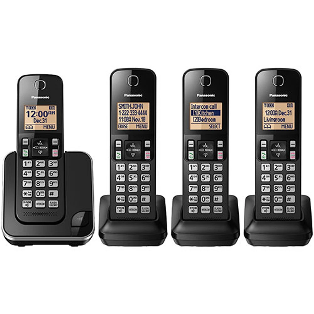 Téléphone sans fil DECT à 4 combinés de Panasonic (KXTGC384B) - Noir