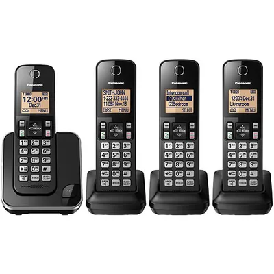 Panasonic 4-Handset DECT Cordless Phone (KXTGC384B) - Black