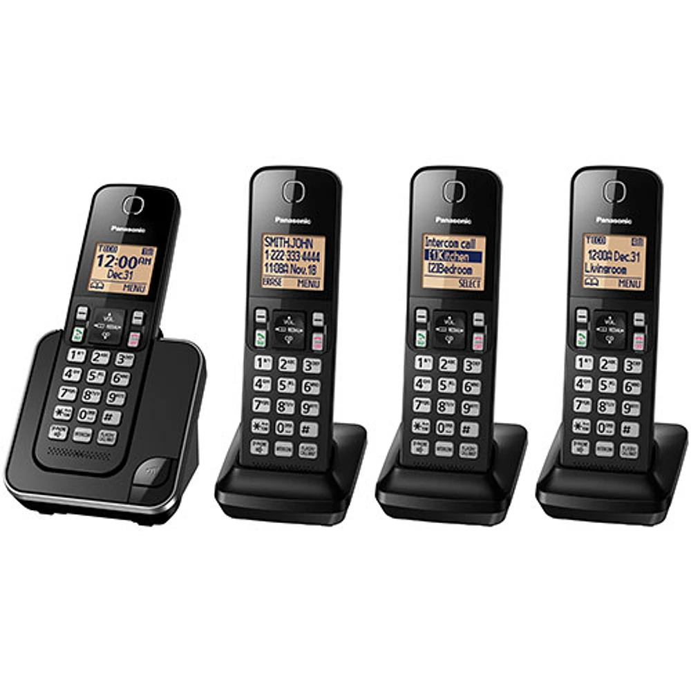 Téléphone sans fil DECT à 4 combinés de Panasonic (KXTGC384B) - Noir