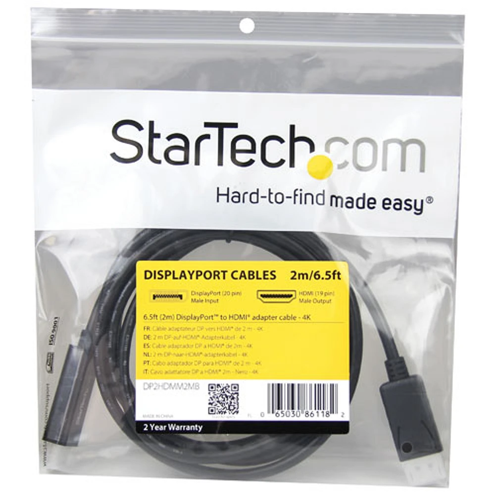 Câble DisplayPort à HDMI de 2 m (6,5 pi) de StarTech (DP2HDMM2MB)