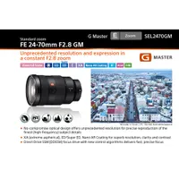 Sony E-Mount Full-Frame FE 24-70mm f/2.8 Premium G Master Wide Telephoto Zoom Lens