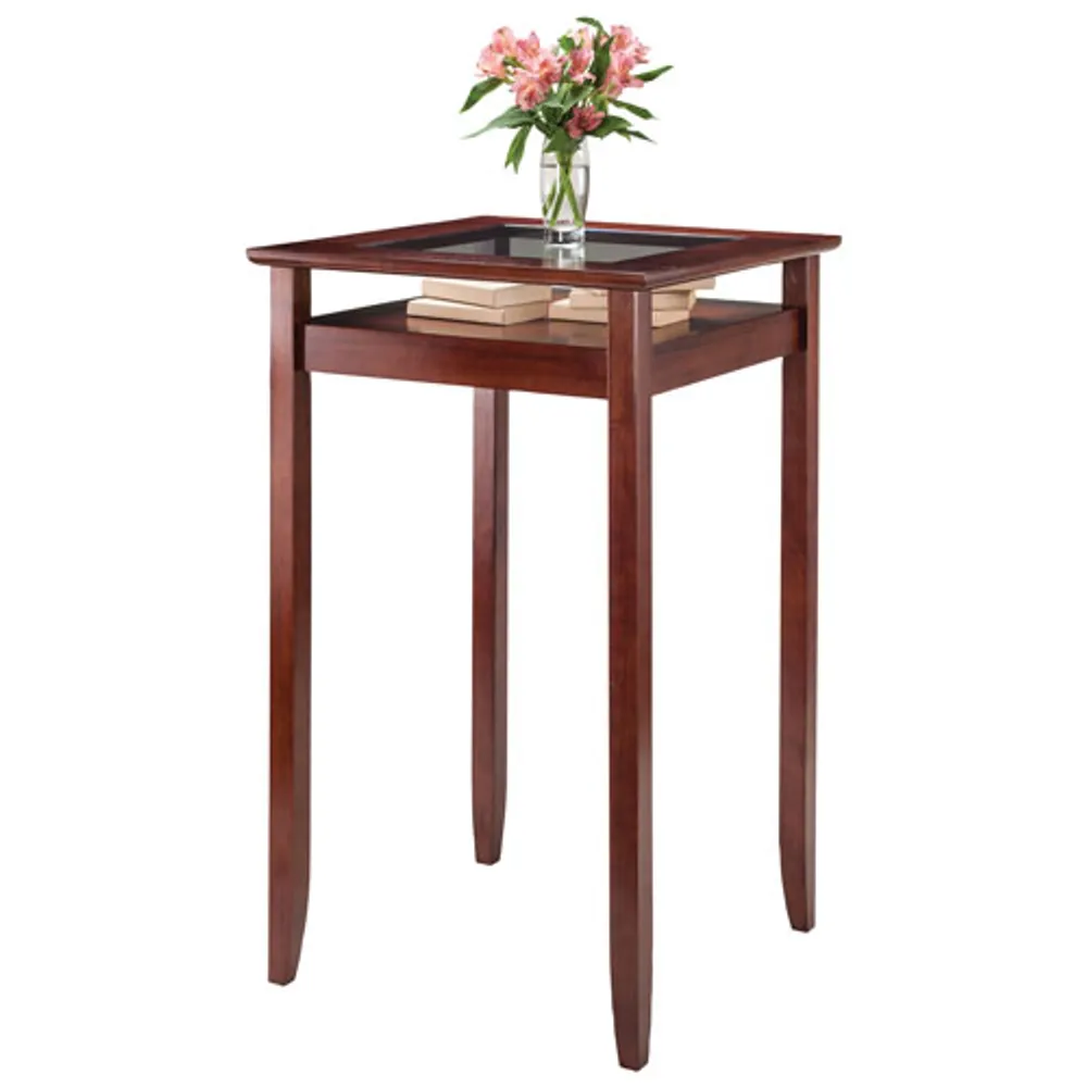 Transitional 4-Seating Halo Bar Table with Glass Inset & Shelf - Walnut