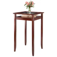 Transitional 4-Seating Halo Bar Table with Glass Inset & Shelf - Walnut