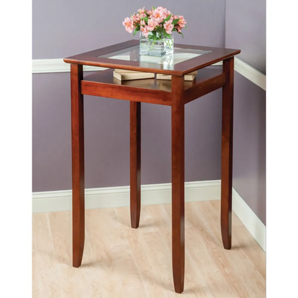 Transitional 4-Seating Halo Bar Table with Glass Inset & Shelf - Walnut