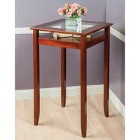 Transitional 4-Seating Halo Bar Table with Glass Inset & Shelf - Walnut