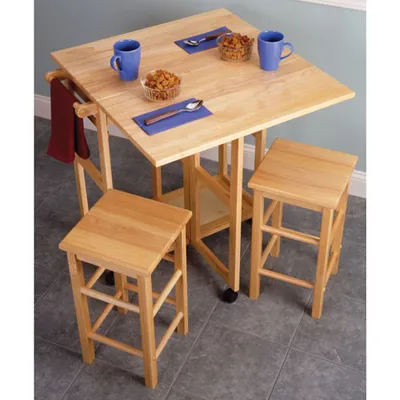 Space Saver Drop Leaf Dining Table with 2 Stools - Beech