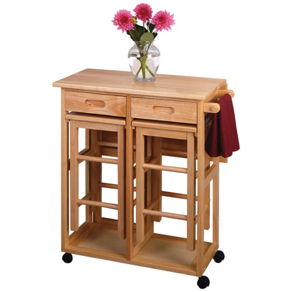 Space Saver Drop Leaf Dining Table with 2 Stools - Beech