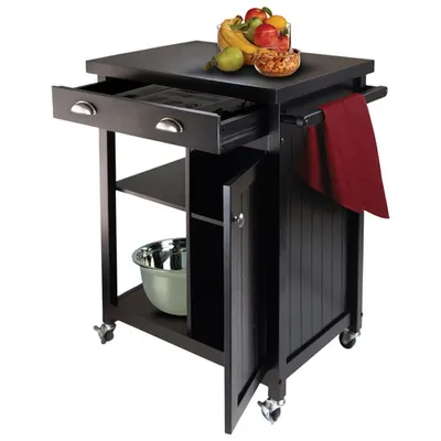 Timber Transitional Mobile Kitchen Cart with Slide-Out Drawer - Black (20727)