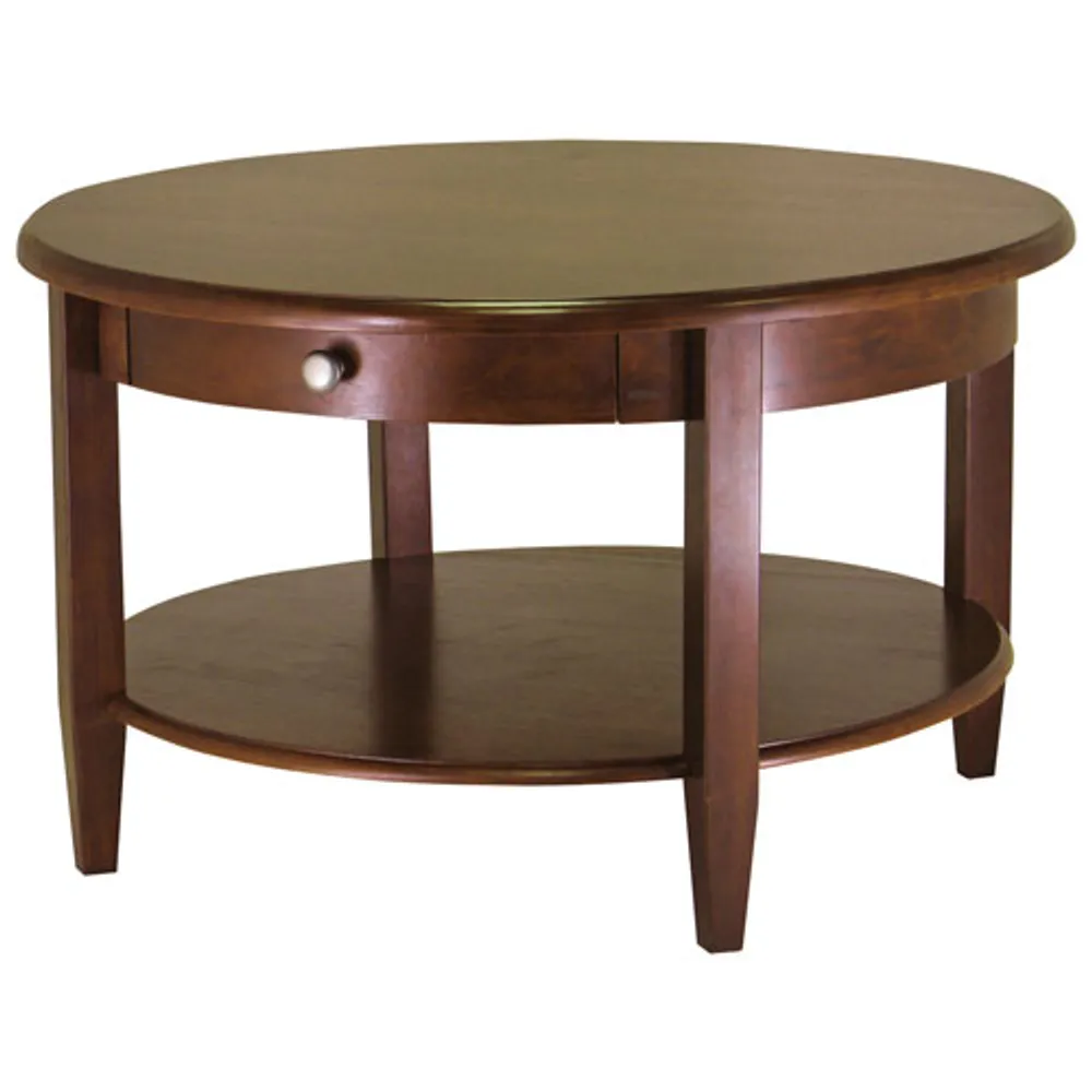 Concord Transitional Round Coffee Table with Drawer - Antique Walnut