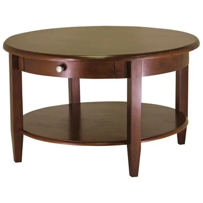 Concord Transitional Round Coffee Table with Drawer - Antique Walnut