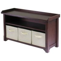 Verona 3-Section Storage Bench with Beige Fabric Baskets - Walnut