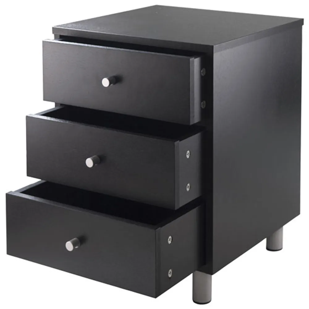 Daniel Contemporary Square Accent Table with 3 Drawers - Black