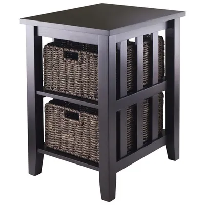 Morris Transitional 2-Shelf Side Table with Baskets - Espresso