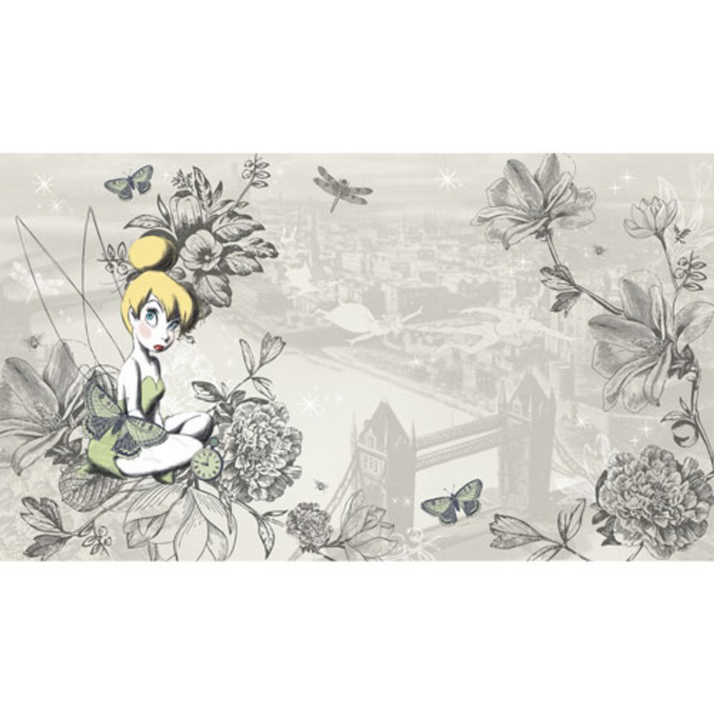 RoomMates Vintage Tinker Bell XL Prepasted Wall Mural - Grey/Green