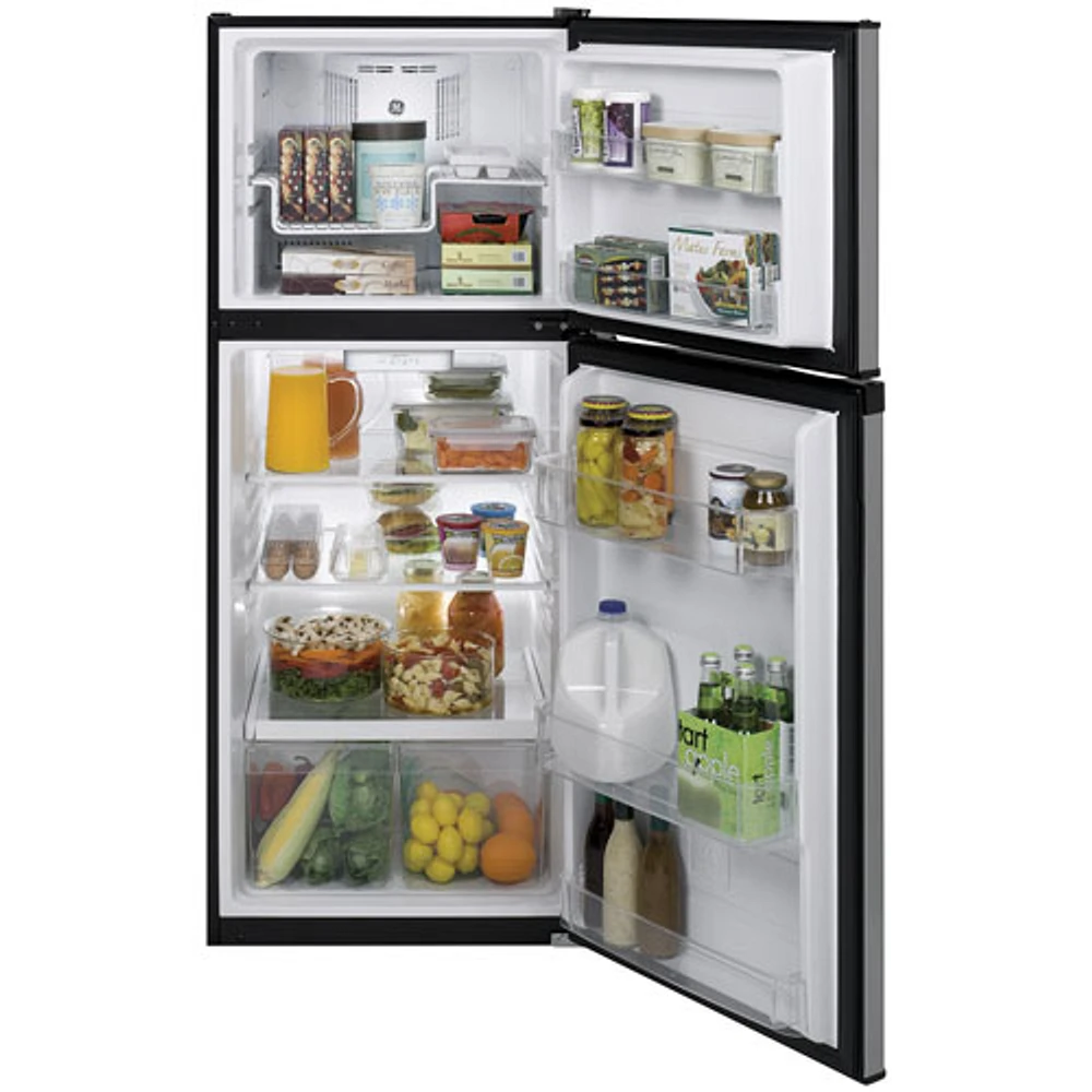 GE 24" 11.6 Cu. Ft. Top Freezer Refrigerator with LED Lighting (GPE12FSKSB) - Stainless Steel