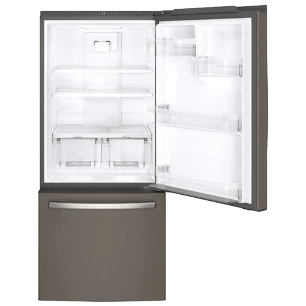 GE 30" 20.9 Cu. Ft. Bottom Mount Freezer Refrigerator with LED Lighting (GDE21DMKES) - Slate