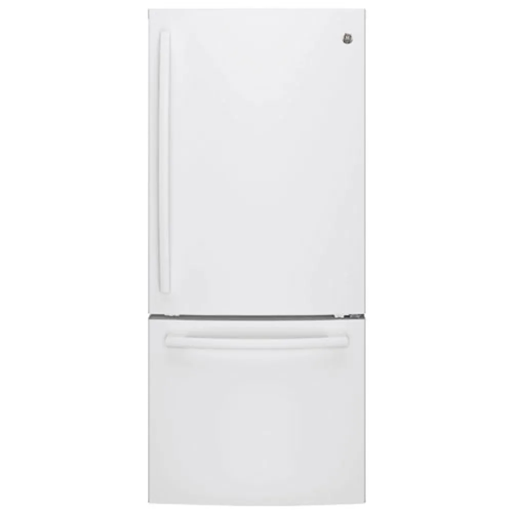 GE 30" 20.9 Cu. Ft. Bottom Mount Freezer Refrigerator with LED Lighting (GBE21AGKWW) - White