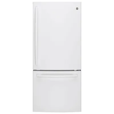 GE 30" 20.9 Cu. Ft. Bottom Mount Freezer Refrigerator with LED Lighting (GBE21AGKWW) - White