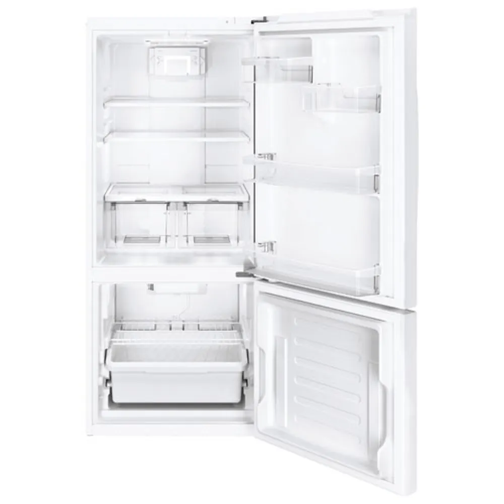 GE 30" 20.9 Cu. Ft. Bottom Mount Freezer Refrigerator with LED Lighting (GBE21AGKWW) - White