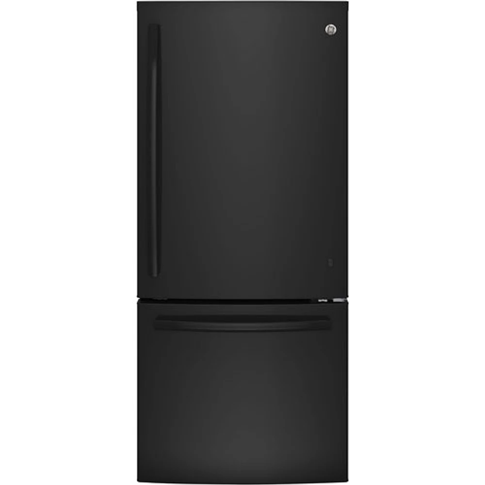 GE 30" 20.9 Cu. Ft. Bottom Freezer Refrigerator with LED Lighting (GBE21AGKBB) - Black