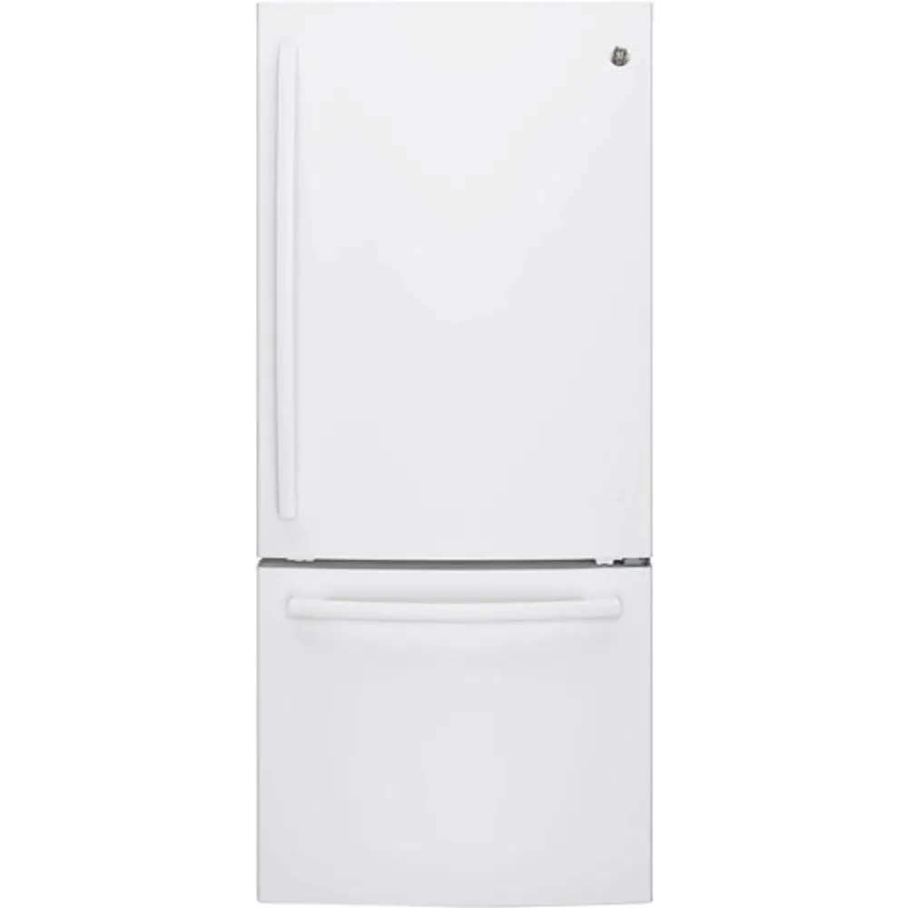 GE 30" 20.9 Cu. Ft. Bottom Freezer Refrigerator with LED Lighting (GDE21DGKWW) - White