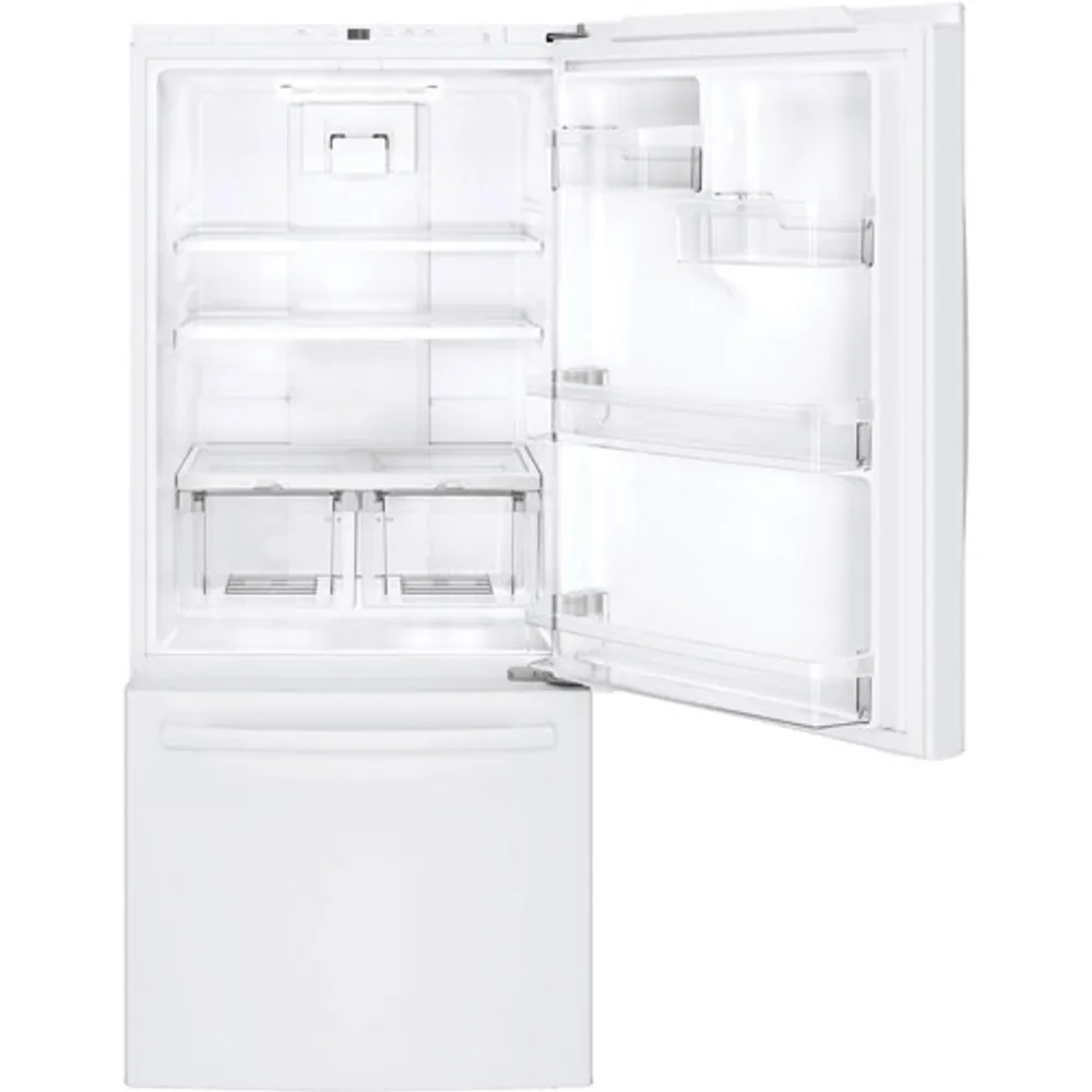 GE 30" 20.9 Cu. Ft. Bottom Freezer Refrigerator with LED Lighting (GDE21DGKWW) - White