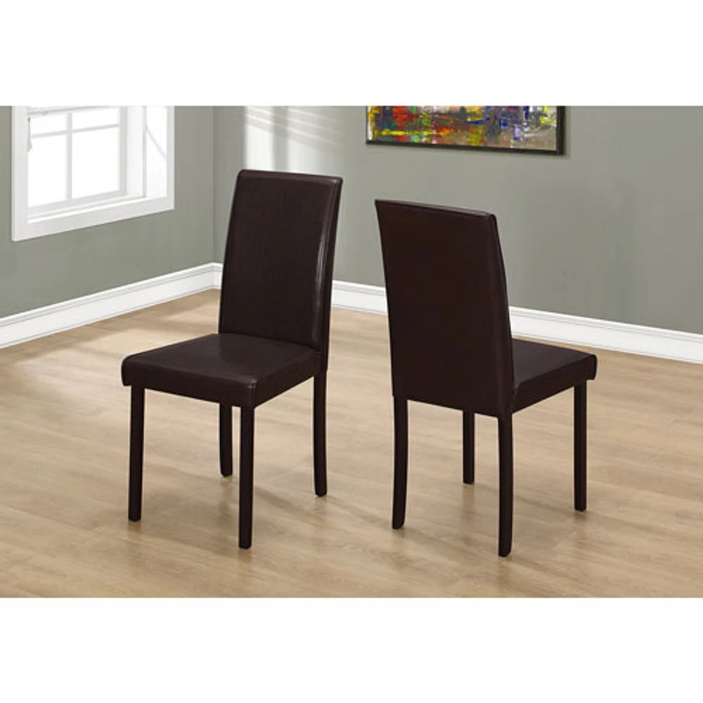 Contemporary Faux Leather Dining Chair - Set of 2 - Dark Brown