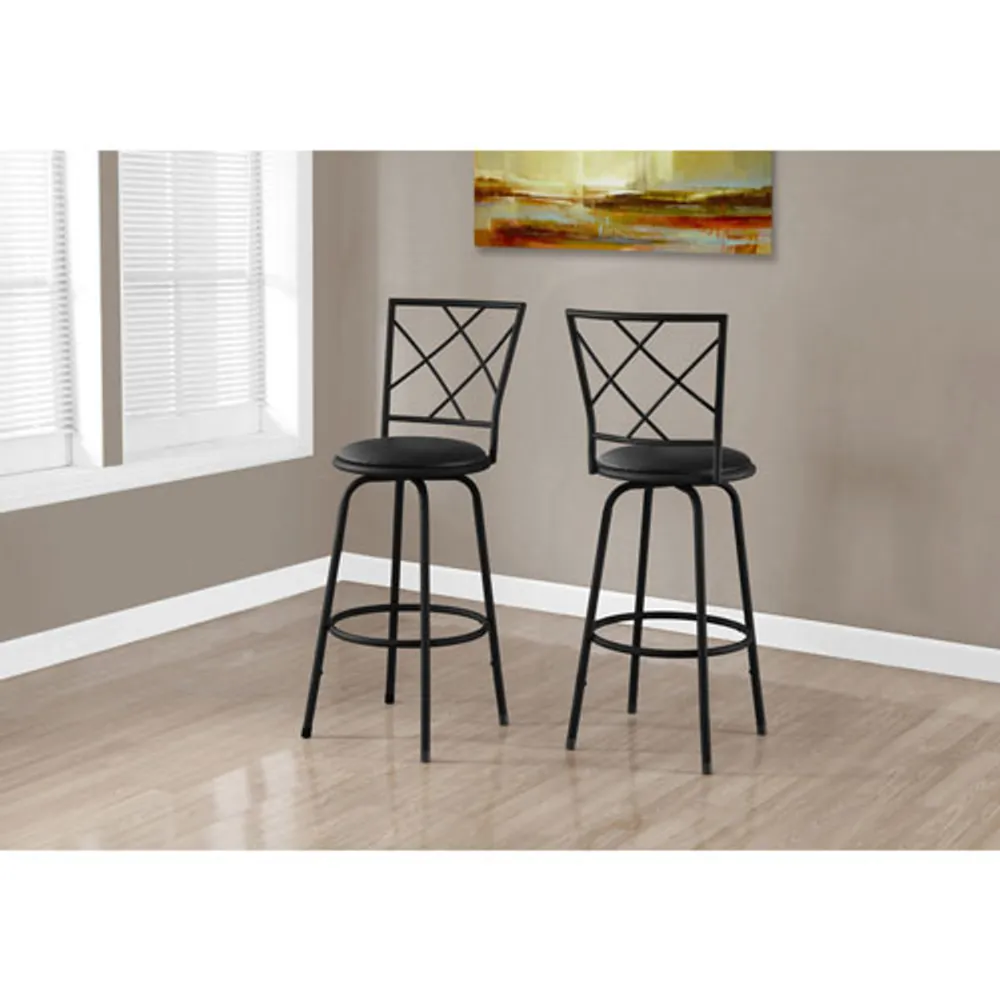 Contemporary Faux Leather Barstool - Set of 2 - Black