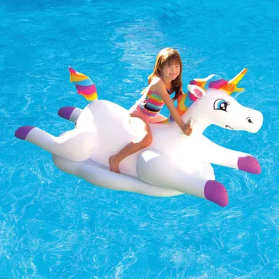 Jouet de piscine gonflable porteur en forme de licorne de Blue Wave (NT2697) - Blanc