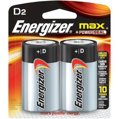 Energizer MAX Alkaline D Batteries, 2 Pack (E95BP2)