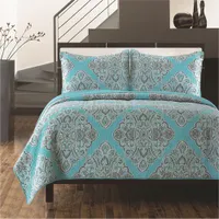 Gouchee Design Windsor 3-Piece 140 Thread Count Cotton Quilt Set - Queen - Turquoise/Black