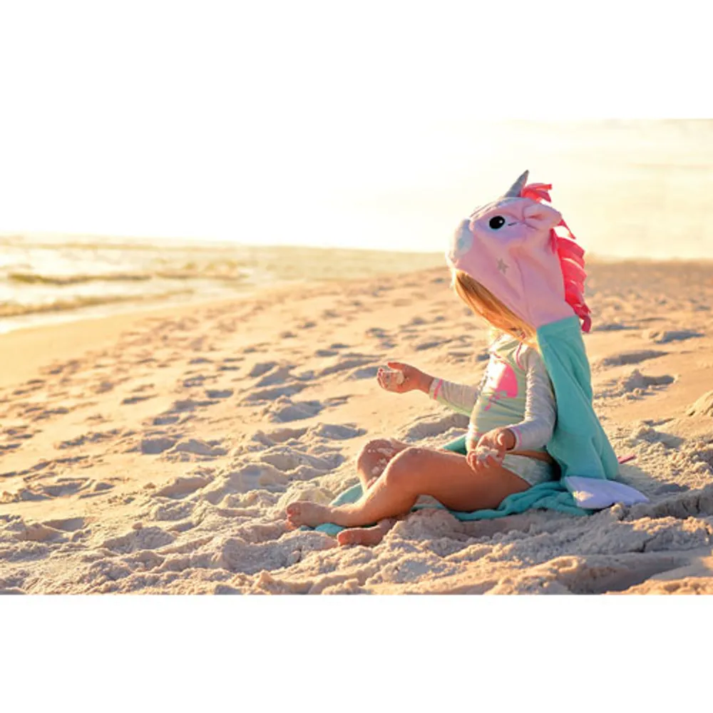 Zoocchini Kids Plush Terry Hooded Towel - 2 Years+ - Allie the Alicorn