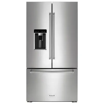 KitchenAid 36" 23.8 Cu. Ft. Counter-Depth French Door Refrigerator with Water & Ice Dispenser (KRFC704FPS) - Stainless Steel