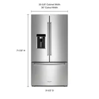 KitchenAid 36" 23.8 Cu. Ft. Counter-Depth French Door Refrigerator with Water & Ice Dispenser (KRFC704FPS) - Stainless Steel