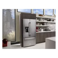 KitchenAid 36" 23.8 Cu. Ft. Counter-Depth French Door Refrigerator with Water & Ice Dispenser (KRFC704FPS) - Stainless Steel