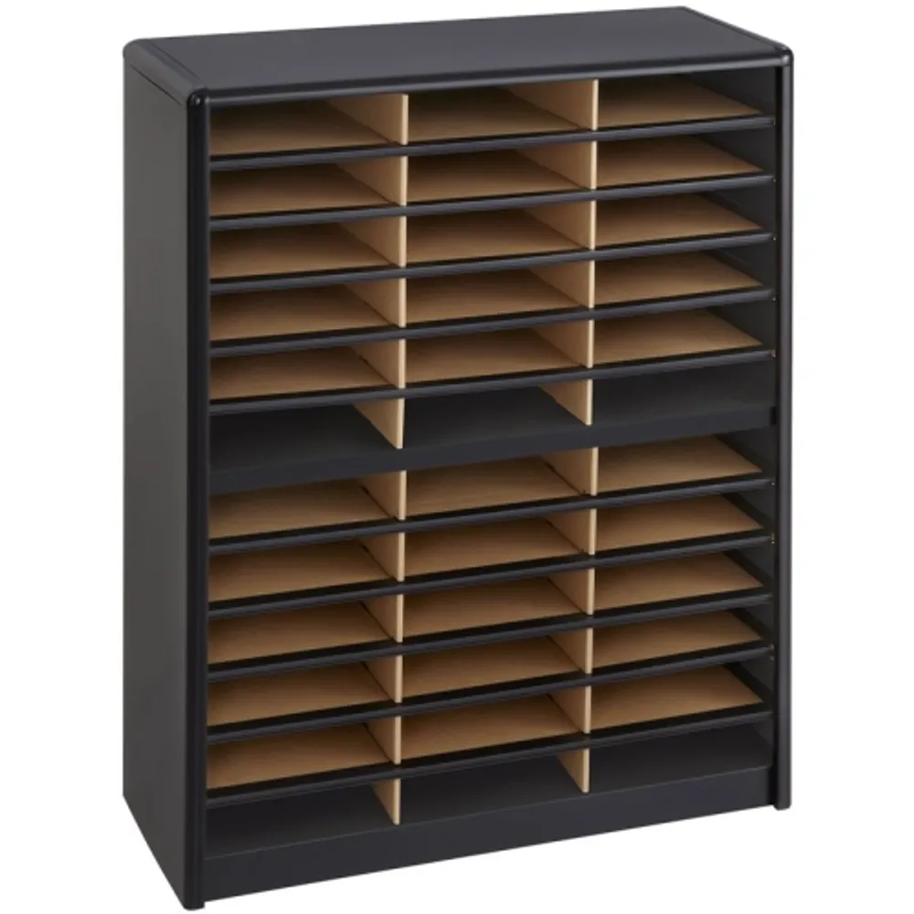 Wood/Corrugated 12-Compartment Literature Organizer - Medium Oak