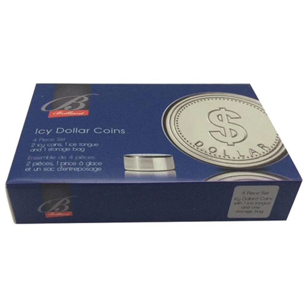 Brilliant Icy Dollar Coin Stainless Steel Wine Chillers with Whiskey Tong & Storage Bag