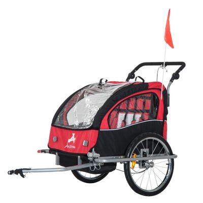 Aosom 2-in-1 Double Child Bike Trailer Stroller Carrier Bicycle Trailer Foldable